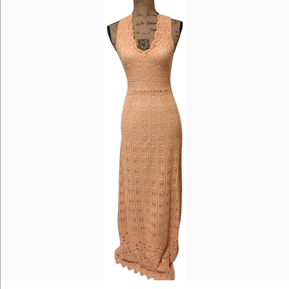 Anthropologie Peach Korovilas Crochet Maxi Dress Small - Picture 3 of 6